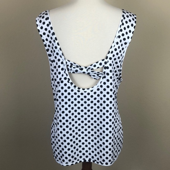 NWT Kiwi Tucker Black & White Polka Dot Tank w/Cutout Back & Bow - Size Medium - Picture 4 of 9